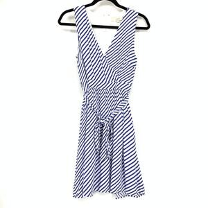 LOFT Blue White Striped Faux Wrap Dress Womens Size 2 Sleeveless Tie Waist